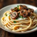 Pasta met champignons, whisky en room