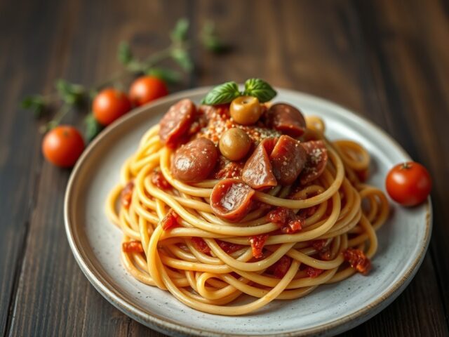 Pasta met een Saus van Mortadella — AI-gegenereerde illustratie