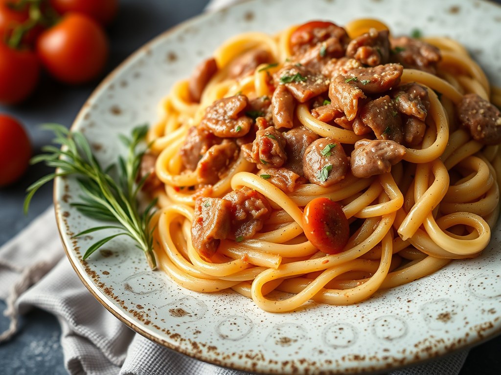 Pasta met een Stoofschotel van Lamsschouder, AI-gegenereerde illustratie