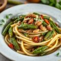 Pasta met Gegrilde Groene Asperges en Pesto Trapanese