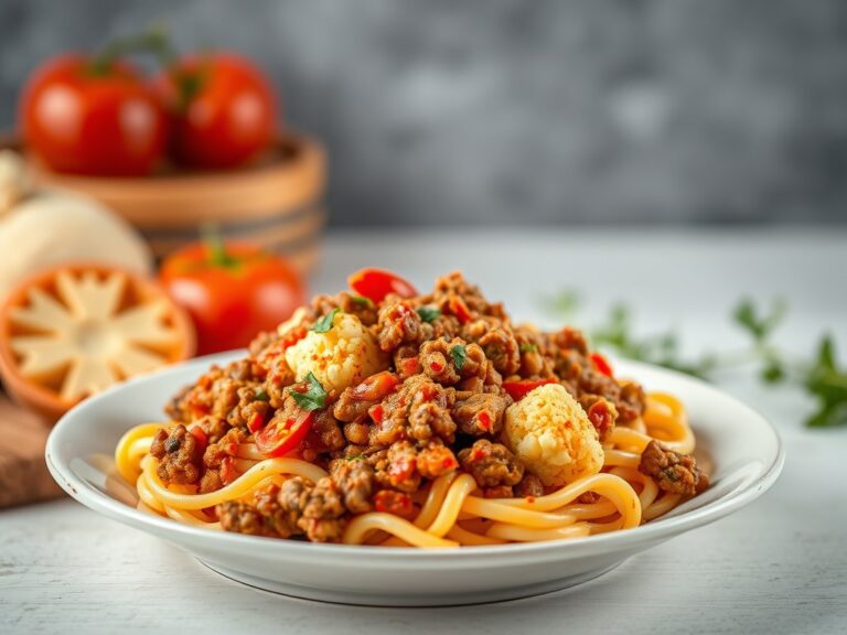 Pasta met gehakt en bloemkool