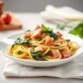 Pasta met ham en spinazie