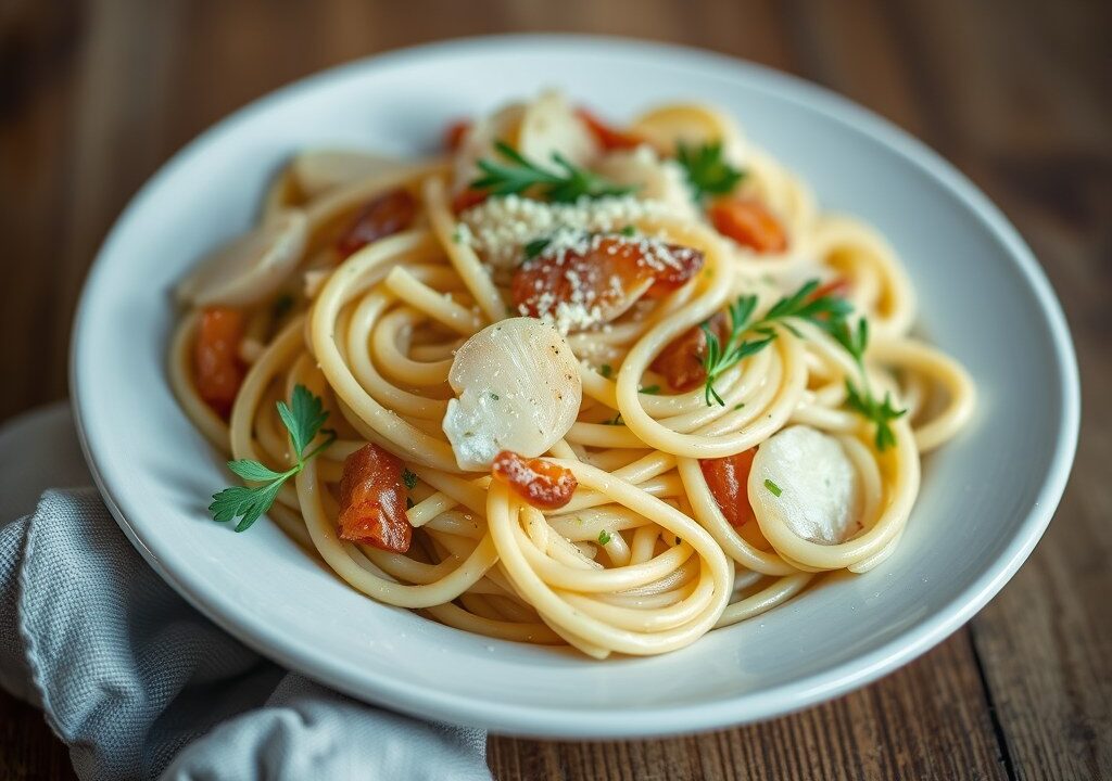 Pasta met Jacobsschelpen — AI-gegenereerde illustratie
