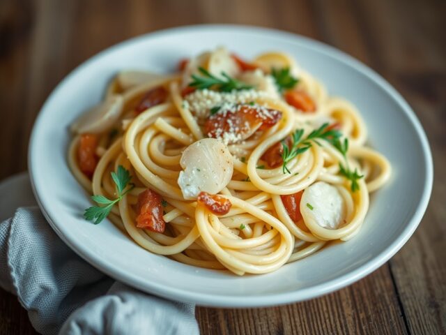 Pasta met Jacobsschelpen — AI-gegenereerde illustratie