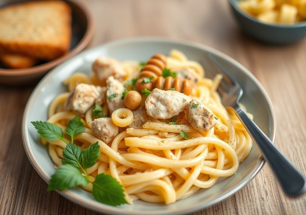 Pasta met kip — AI-gegenereerde illustratie