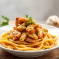 Pasta met kip in dragonsaus