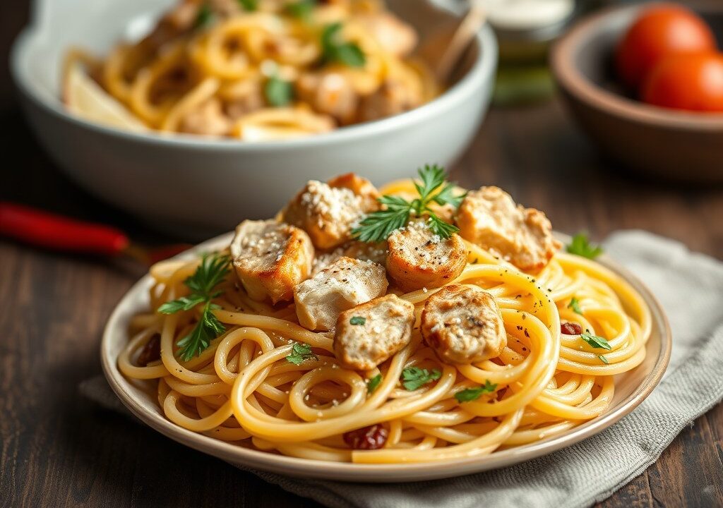 Pasta met Kip uit New Orleans, AI-gegenereerde illustratie
