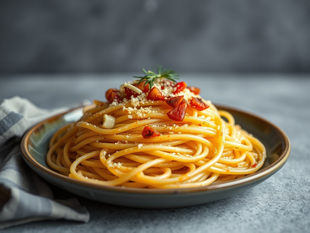 Pasta met Knoflook en Parmezaan met Aziatisch Smaakje, AI-gegenereerde illustratie