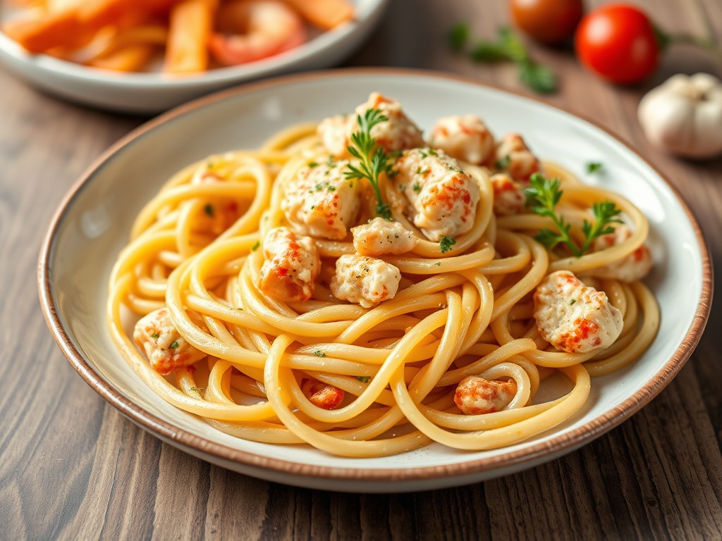 Pasta met Krab, AI-gegenereerde illustratie