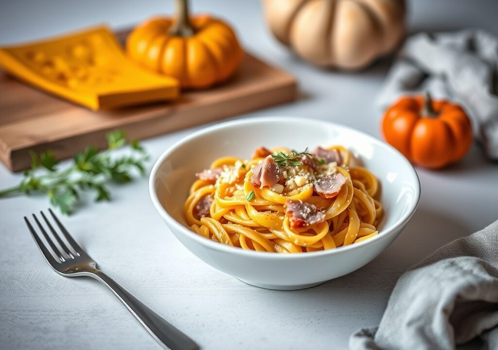 Pasta met pompoen — AI-gegenereerde illustratie