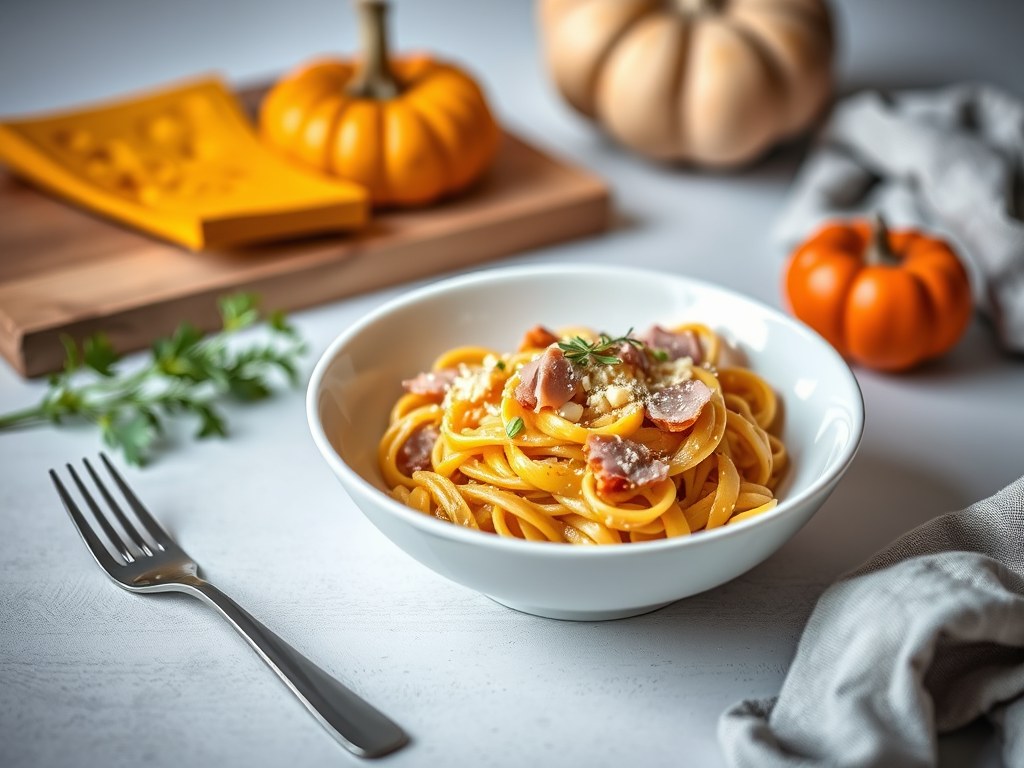 Pasta met pompoen, AI-gegenereerde illustratie