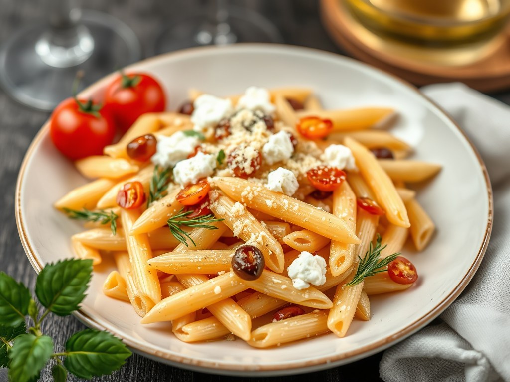 Pasta met ricotta en vijgen, AI-gegenereerde illustratie