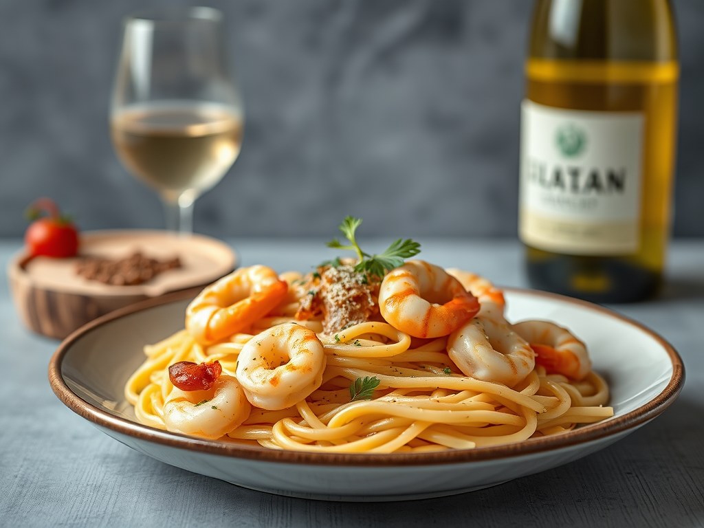 Pasta met Scampi, AI-gegenereerde illustratie