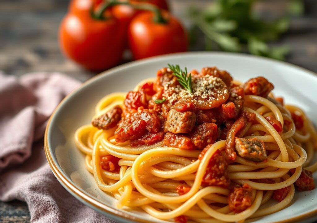 Pasta met Varkens-Ragu uit Calabrie — AI-gegenereerde illustratie