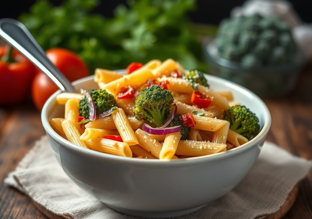 Pasta ovenschotel met broccoli, AI-gegenereerde illustratie