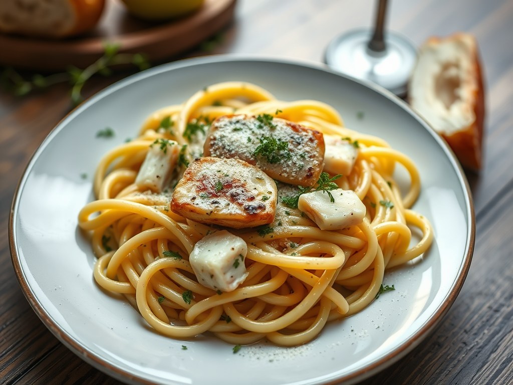 Pasta Visschotel (combi-magnetron)(éénpansgerecht), AI-gegenereerde illustratie