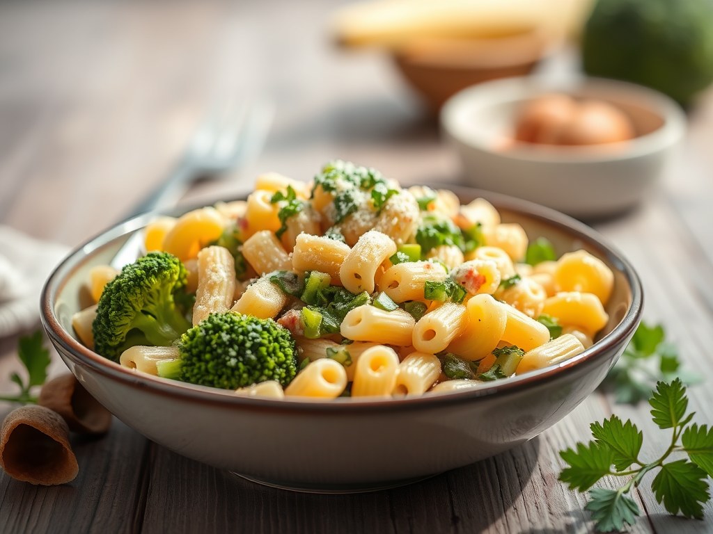 Pastasalade met broccoli, AI-gegenereerde illustratie