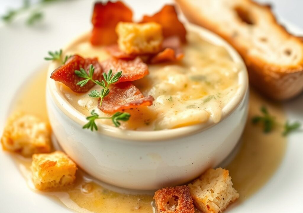 Pastinaaksoep met spekjes en croutons — AI-gegenereerde illustratie