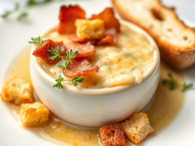Pastinaaksoep met spekjes en croutons — AI-gegenereerde illustratie
