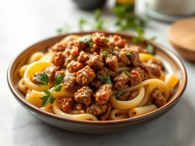 Pastitio (Griekse pasta-gehakt met bechamelsaus) — AI-gegenereerde illustratie