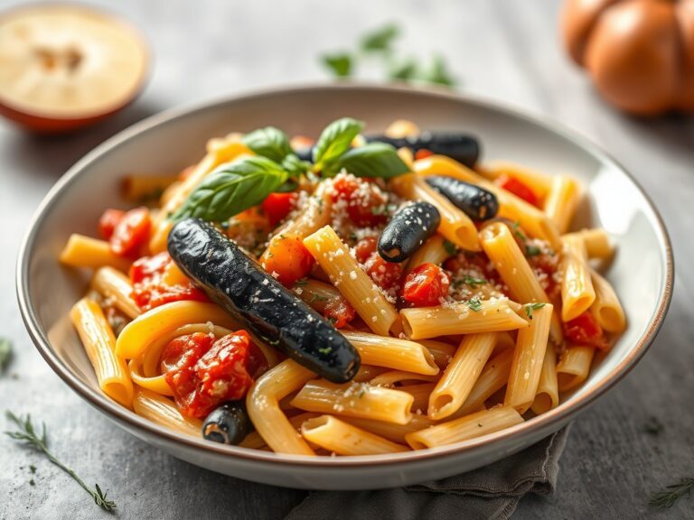PerPasta alla Puttanesca met mediterrane groenten — AI-gegenereerde illustratie