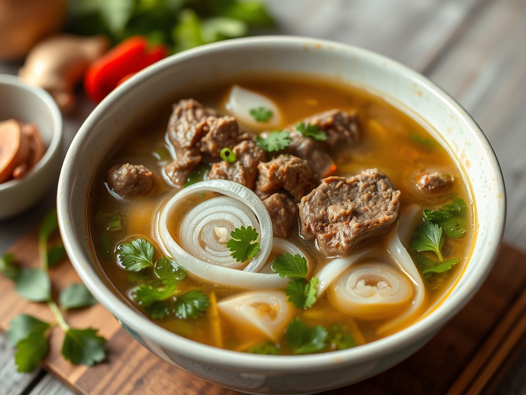 Pho Bo (Vietnamese Noedelsoep met Rundvlees), AI-gegenereerde illustratie