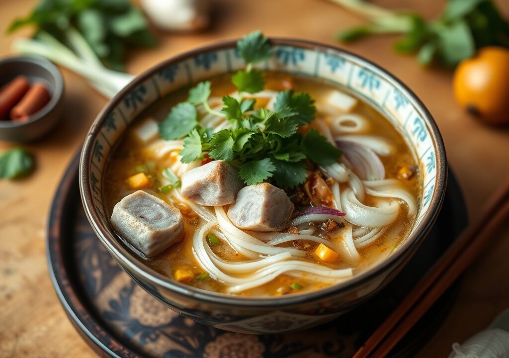 Pho Ga (Vietnamese Kippensoep met Rijstvermicelli), AI-gegenereerde illustratie