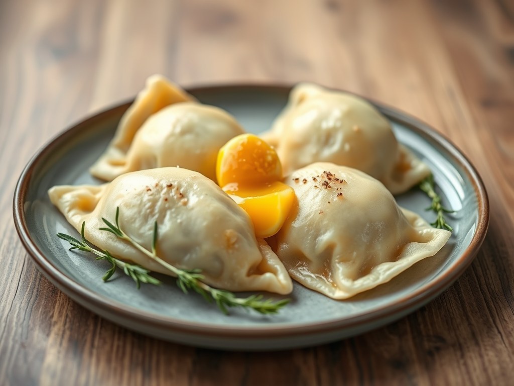 Pierogi met vlees vulling, AI-gegenereerde illustratie