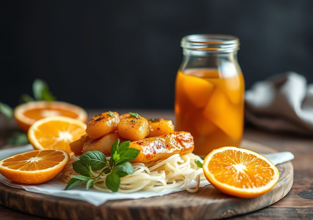 Pikante marinade en Sinaasappel-honingmarinade — AI-gegenereerde illustratie