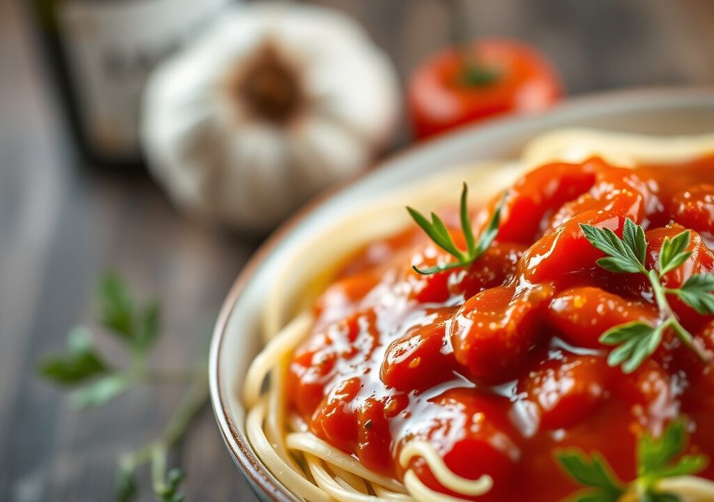 Pikante Tomatensaus, AI-gegenereerde illustratie