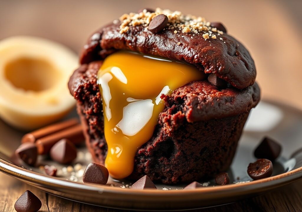 Pindalicious Browniemuffin met pindakaas, AI-gegenereerde illustratie