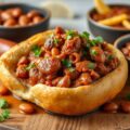 Pistolet baquet gevuld met knakworst en chili con carne