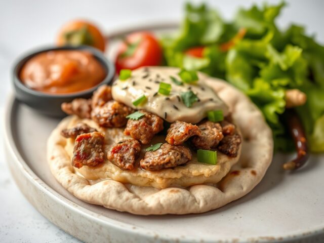 Pita met minuutsteak en humus — AI-gegenereerde illustratie