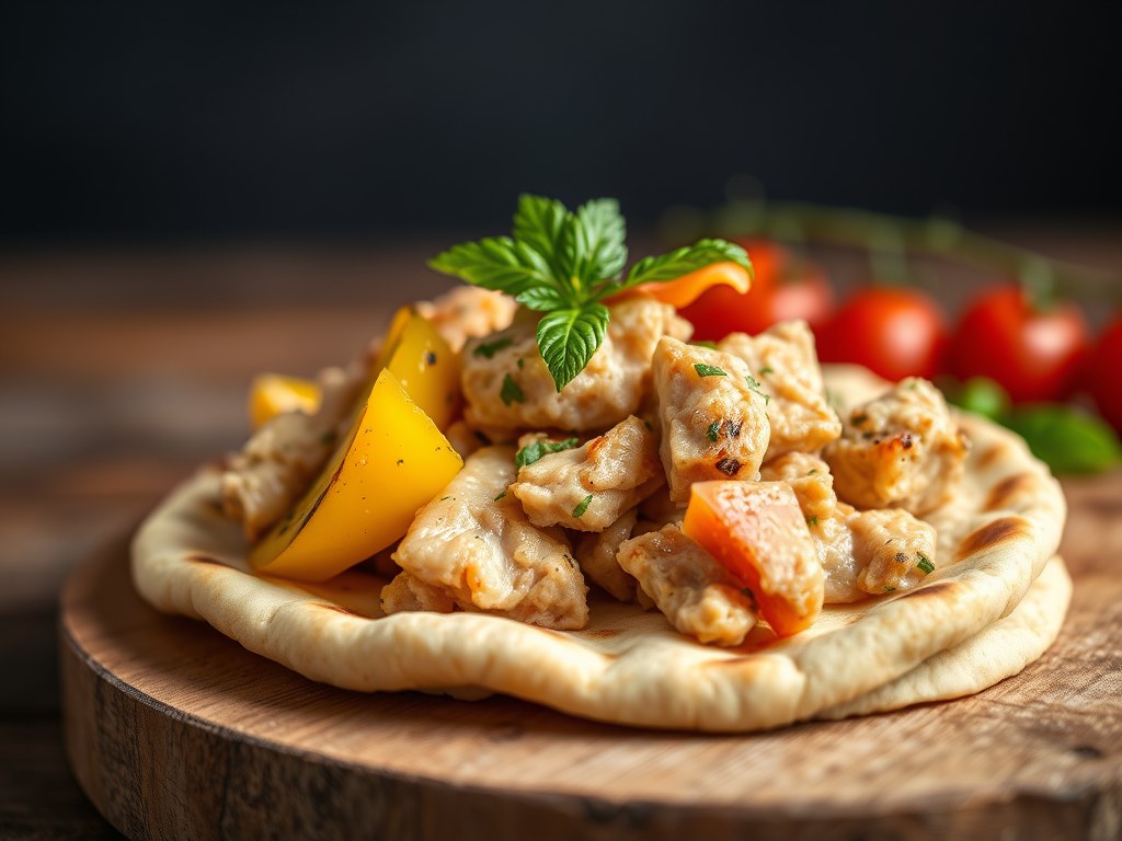 Pita met tonijn en gegrilde paprika, AI-gegenereerde illustratie