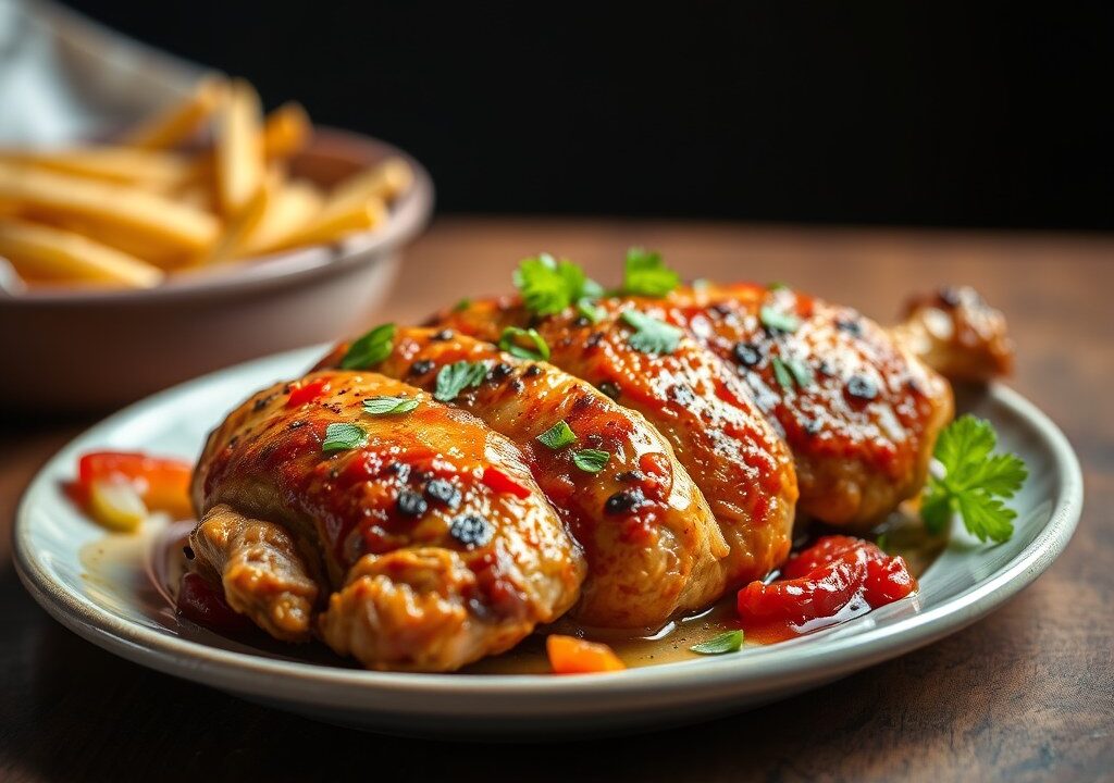 Pittig gestoofde kip uit Brazilie: Pollo Piccante — AI-gegenereerde illustratie