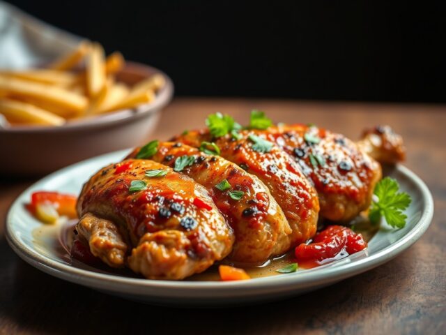 Pittig gestoofde kip uit Brazilie: Pollo Piccante — AI-gegenereerde illustratie