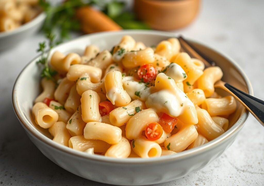 Pittige macaroni met mosterd en kaas (oven), AI-gegenereerde illustratie