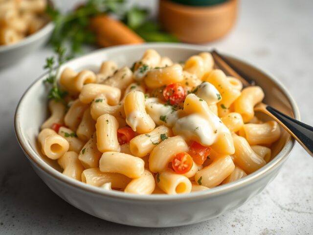Pittige macaroni met mosterd en kaas (oven) — AI-gegenereerde illustratie