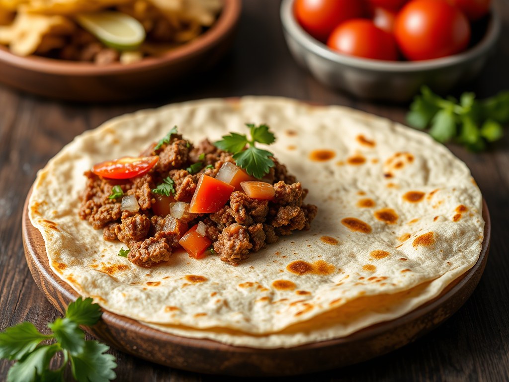 Pittige Mexicaanse tortillataart, AI-gegenereerde illustratie