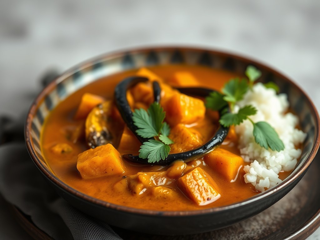 Pittige pompoencurry, AI-gegenereerde illustratie