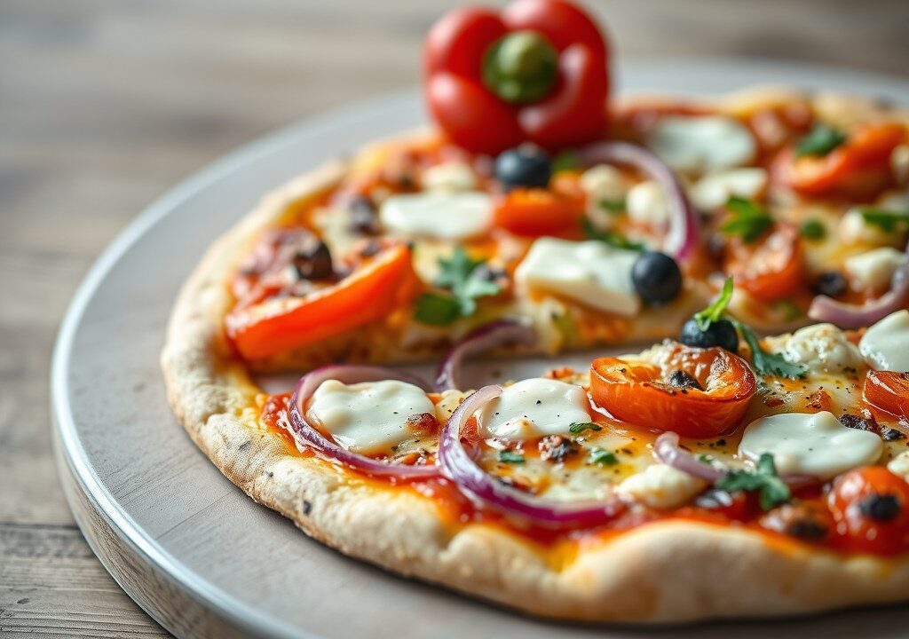 Pizza met biologische Bastiaansen kaas, AI-gegenereerde illustratie
