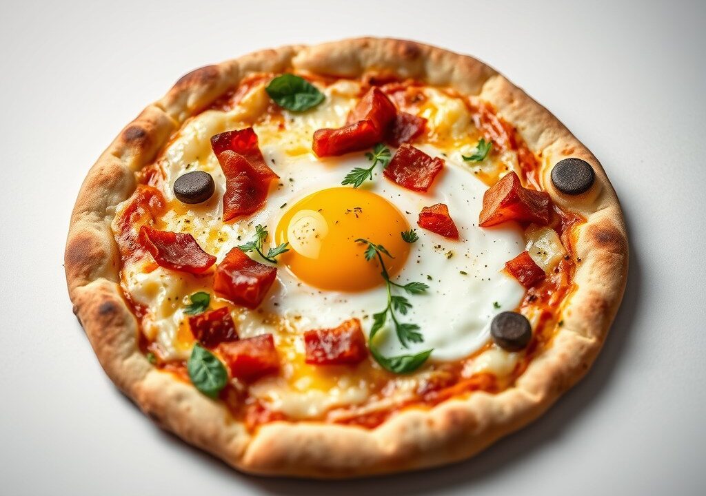 Pizza met ei — AI-gegenereerde illustratie