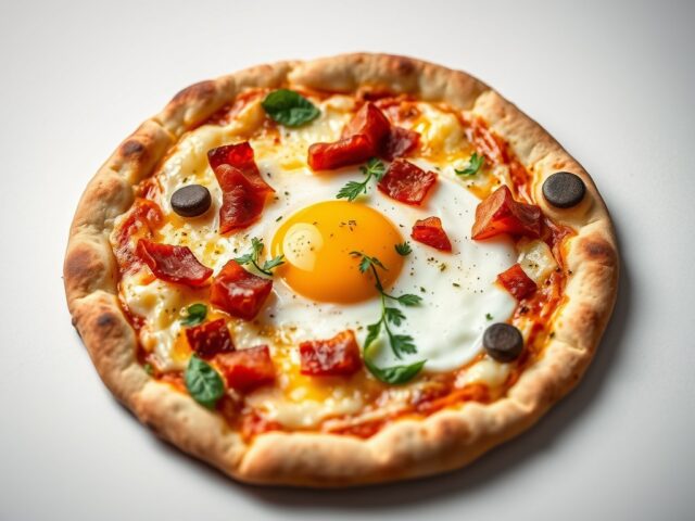 Pizza met ei — AI-gegenereerde illustratie