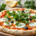 Pizza met gorgonzola, mozzarella en blauwe bosbessen