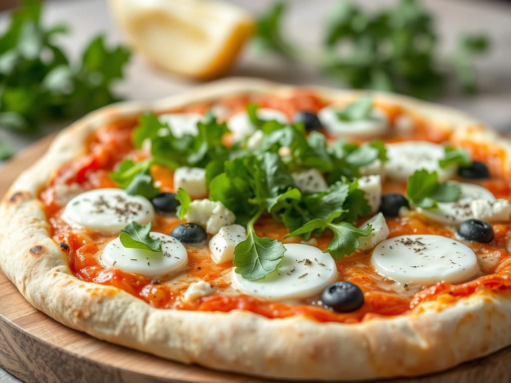 Pizza met gorgonzola, mozzarella en blauwe bosbessen, AI-gegenereerde illustratie