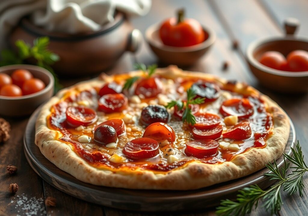 Pizza met rabarber, AI-gegenereerde illustratie