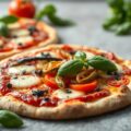 Pizza met scampi, ui en chilipepers