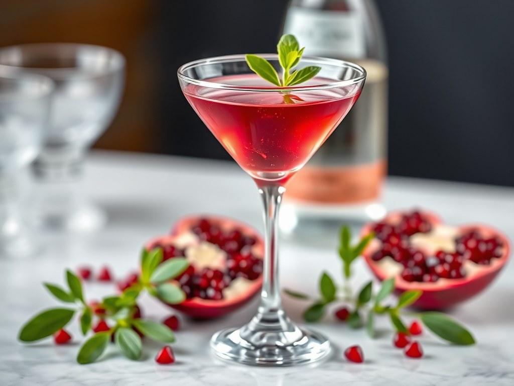 Pomegranate martini, AI-gegenereerde illustratie
