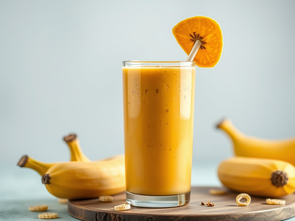 Pompoen-banaansmoothie, AI-gegenereerde illustratie