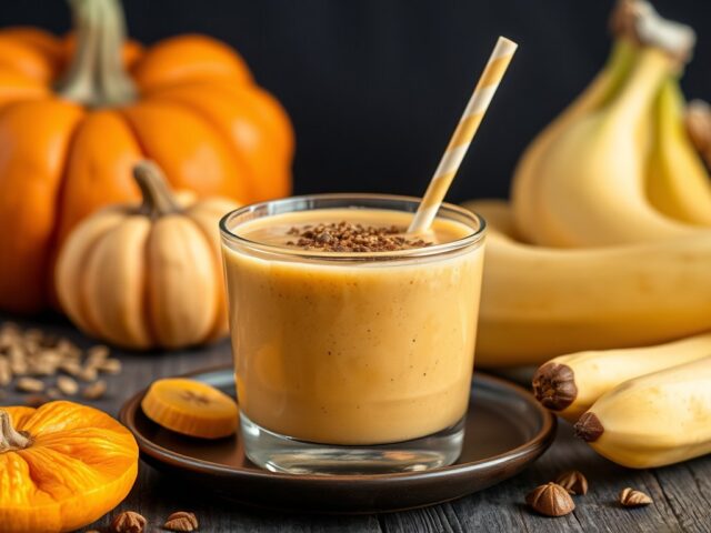 Pompoen-banaansmoothie — AI-gegenereerde illustratie